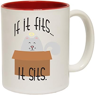 123t Mugs If It Fits It Sits Ceramic Slogan Cup With Red Interior
