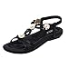 Produktbild Hot SaleSandalen Damen, Sonnena Frauen Bohemiakombi Strass Mode flache große Größe casual Sandalen Strandschuhe Kunstleder/Pearl/Rom/Handmade/Keile/flach mit Ferse/Round Toe/1 Paar Damen Sandalen (Sexy Schwarz, 38)
