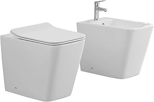 Yellowshop - Sanitari bagno a terra filo muro - Set vaso rimless e bidet completo di coprivaso soft-close serie Plain