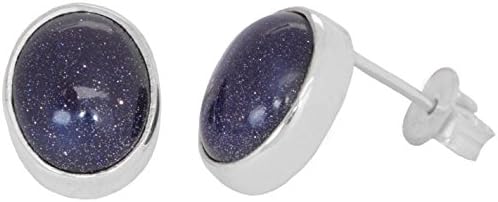 ERCE Blue Goldstone Ear Studs oval 925 Sterling Silver