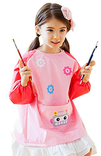 Preisvergleich Produktbild Happy Cherry Baby Bibs Lätzchen Polyester Cartoon Drucken Malkittel Langarm Unisex Kinder Mädchen Jungen Malschürze Wasserdichte Ärmellätzchen asiatische Größe M - Rosa