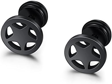 Xianli Wang Jewelry Pentagram Star Stud Earrings for Men Boys Stainless Steel (Black)