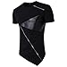 Produktbild Manadlian Herren T-Shirts Rundhals mit Reißverschluss Mode Männer T-Shirt Unregelmäßig Baumwolle Kurzarm Hedging Slim Fit Bluse (L, Schwarz)