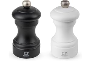 PEUGEOT - Mühlenset Bistro 10 cm Pfeffermühle und Salzmühle - Stahlmahlwerk - Klassische Mahlgradeinstellung - Aus Holz mit PEFC-Siegel - Schwarz Weiß