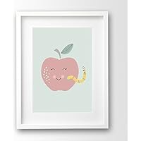 Kinderposter ungerahmt, Apfel und Wurm A4 in pastell