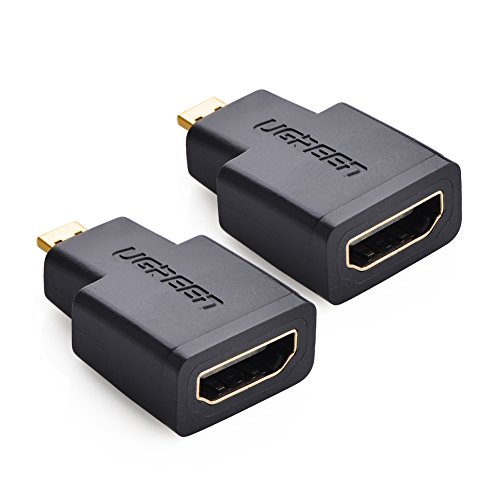 UGREEN Micro HDMI auf HDMI Adapter 2 Stücks Micro HDMI Konverter 1080P 3D 4k typ d auf typ a hdmi Adapter mit Ethernet vergoldete Kontakte unterstützt für die HQ Micro hdmi Kabel 1.4 a 20cm,Schwarz