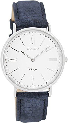Oozoo Vintage Ultra Slim Leder 36 MM Weiss/Blaugrau Snake C7715 Oozoo Vintage Ultra Slim Leder 36 MM Weiss/Blaugrau Snake C7715