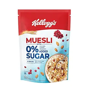 Kelloggs Muesli?0%?Added Sugar?|?Breakfast Cereal | High in?Iron|?Source of?Fibre |?Naturally?Cholesterol Free |?500g?Pack