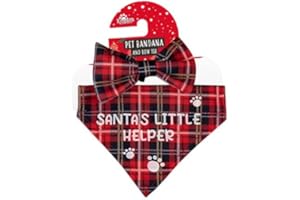 DECSEE Christmas Dog/Cat/Pet Bandana Scarf Outfit Classic Plaid Merry Santa Helper Bow
