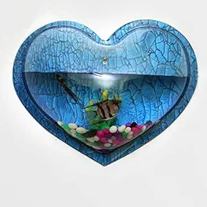 TRENZ Wall Mounted Hanging Aquarium Transparent Acrylic Fish Bowl Heart Shape Fish Tank Flower Plant Vase Home Decoration in 12 Inches with Multiple Color (Blue)
