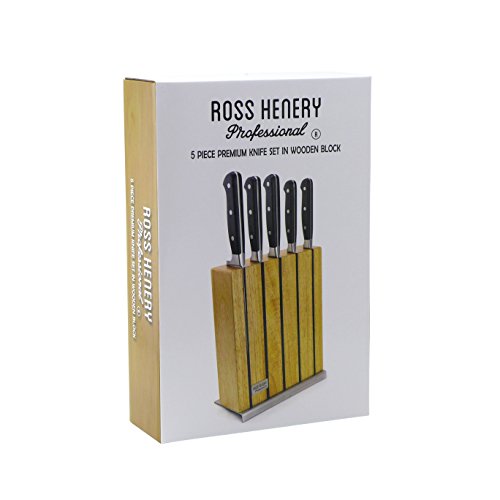 Ross Henery Professional, 5-teiliges Küchenmesserset, Edelstahl, Premium-Qualität, mit edlem Messerblock aus Holz - 4