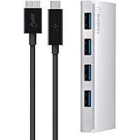 Belkin F4U088vf - Hub USB 3.0 DE 4 Puertos + Cable USB-C (5 Gbps, 900mA por Puerto, Cable de USB-C a Micro-B de 1 m), Plateado