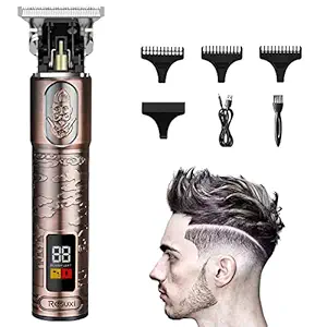 Ornate Hair Clippers for Men, Suttik Cordless Edgers Clippers Professional Hair & Beard Trimmer for Barber Pro Zero Gapped T-Blade Outline Trimmer with LCD Display, Rose Gold, Gift for Men