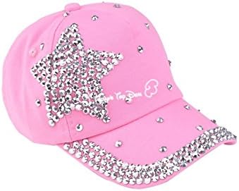 Fashion Star Rhinestone Diamond Baseball Cap Outdoor Wind Proof Adjustable Hat Unisex,Pink-OneSize