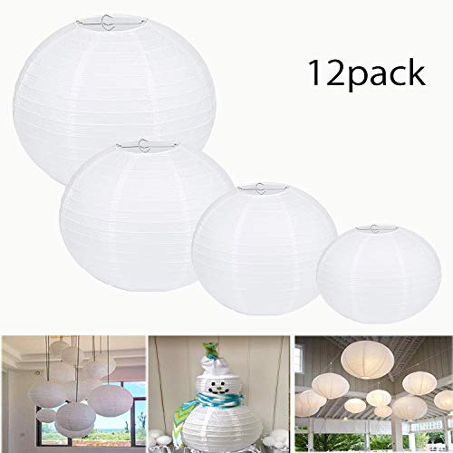 Sylon 12 Piezas 6" 8" 10" 12" Linternas de Papel Farolillo Papel Redondo Blanco para decoración la Fiesta, el Cumpleaños,la Navidad y la Boda