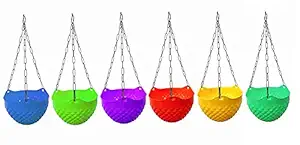 XODI Plastic Hanging Pot and Flower Pot with Chain Plant Container Set 6 Inches (Pack of 6) (Colour-May Very)