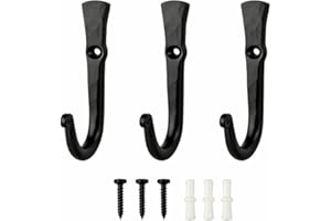 Fayesia Black Hooks - Blacksmith Handcrafted Decorative Wall Mounted Coat Hooks for Hanging Coats, Towels, Bags, Keys and More - Screws Included - Set of 3 (Straight)