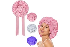 VICBOU 3 Pezzi Berretto da Notte Raso, Cuffia Seta Capelli Ricci, Cappellino lungo in raso, Protezione dei Capelli, Cuffia Capelli Ricci Notte Bonnet, Cappello da Notte