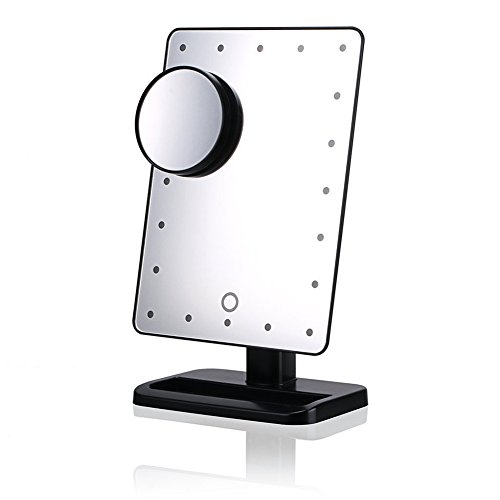 Wuiyepo Make-up-Spiegel mit LED Beleuchtung Dimmbar durch Schalter + 20 LEDs + Ultra-High Definition Falterbar Standspiegel Profi Kosmetikspiegel Schminkspiegel Tischspiegel Batteriebetrieben - 4