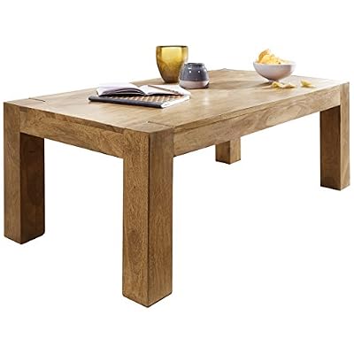 Wohnling Table basse en bois massif d'Acacia marron 110 cm de largeur Table de salon design style maison de campagne Table d'appoint naturel Produit de salon meubles unique moderne Massivholzmöbel rectangulaire en bois véritable