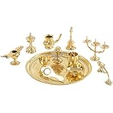 Indsie Bronze Pooja Thali - Ashtamangalyam Set (15 cm x 40 cm x 40 cm, Golden)