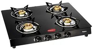 Pigeon Tetra Glass 4 Burner Gas Stove, Black