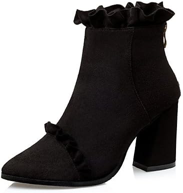 XZZ Women's Boots Fall / Winter Bootie Suede Dress Chunky Heel Satin Flower Black / Green / Red / Gray Walking , red-us8 / eu39 / uk6 / cn39 , red-us8 / eu39 / uk6 / cn39