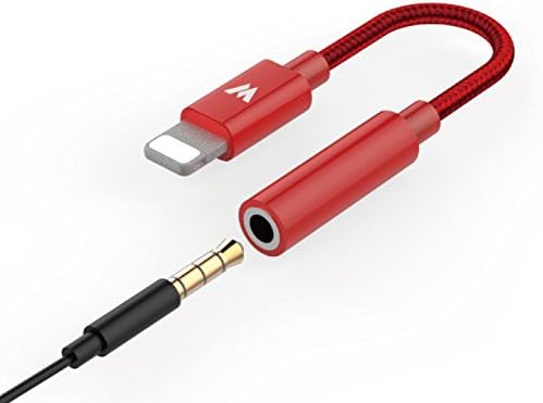 Lightning to 3.5mm Headphone Jack Adapter for iphone7/7Plus,Wofalo Lightning to 3.5mm Female Audio Earphone Nylon Cable Connector (Not Support Calling and Music Control )(red)