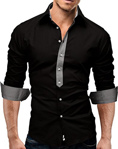 MERISH Camisa Slim Fit Square Contrast 5 de color tamaños S-XXL 11 Negro M