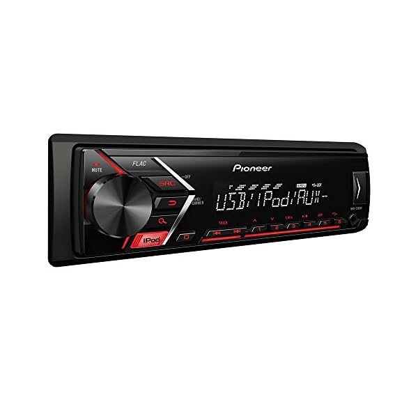 Pioneer MVH-S100UI 1/2 DIN-Autoradio mit AUX-In und USB, RDS Tuner, Wiedergabe von MP3 WMA WAV FLAC,MOS-FET 4x 50W rot