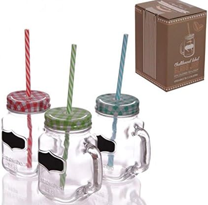 Glass Drinking Jar With Straw And Write-on Chalk Label