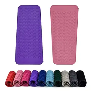 AOKLANT 2 Pack Heat Resistant Silicone Mat for Curling Iron Hair Styling Tools,Flat Iron (2 Pack, Purple + Pink)