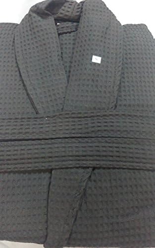 MENS CHARCOAL DARK GREY COTTON WAFFLE DRESSING GOWN &amp; MATCHING SLIPPERS (SMALL)