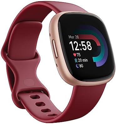 Smartwatch per il fitness Fitbit Versa 4 con GPS integrato, fino a 6 giorni di autonomia e compatibile con iOS 15 & Android OS 9.0, Rosso ciliegia / Alluminio rame rosa