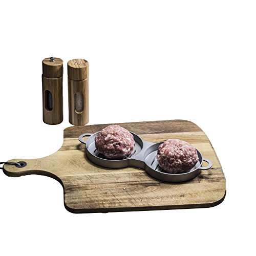 Doppel Hamburgerpresse Set Hamburger Maker Form 2 tlg. mit Holz Griff aus Aluminum Antihaft BBQ - 3