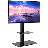 ▶ ESTRUCTURA SEGURA Y FUERTE - La capacidad máxima de carga de este soporte pie tv: 50kg. El estante de vidrio grueso y templado construyó una base estable para soportar el poste y la TV. El diseño de "cerradura de soporte" puede proteger su televisor sin caerse ni inclinar a un lado.