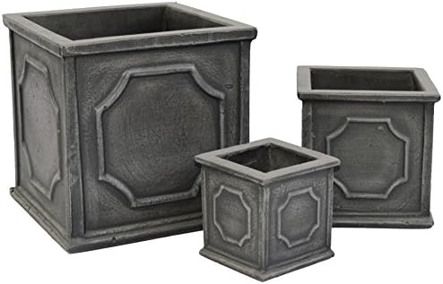 Happy Planter 612409793416 Cubes Tuscany Natural Cement Fiber Planter Set, Color: Charcoal (Pack of 3)