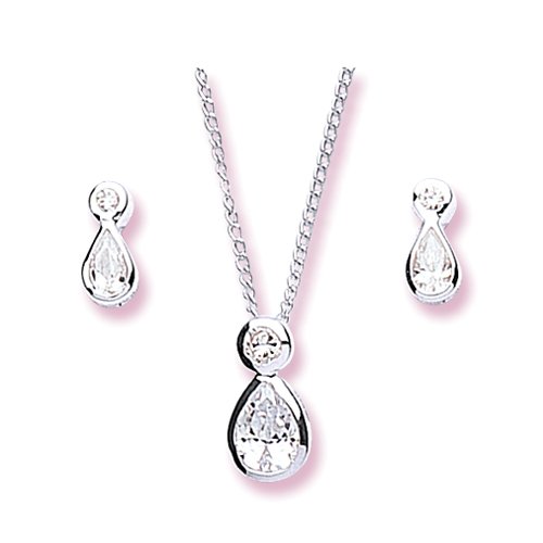 MiChic Damen-Halskette mit Anhnger Sterling-Silber 925 CZ Pear Shape Set 46 cm 0820SET-1