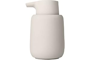 blomus Seifenspender -SONO- 250 ml aus Keramik | Handseifenspender in Beige | Ø8 x 14H cm |Farbe Moonbeam | Flüssigseifenspender mit Pumpkopf