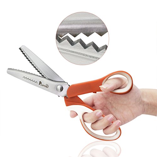 Zackenscheren, P.LOTOR Stoffschere Zickzackschere für Stoffe Schneiderschere mit Komfortgriff 24cm/9,3 Inches(Gezähnt-Orange)