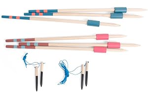 Javelin Throw - Utomhusspel med 6 spjut i trä (60 cm) + start- och ankomstmarkörer - aktivt spel för barn och familjer - utvecklar global motorik och muskelstyrka