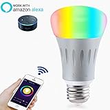 Smart LED Light Bulb, Wi-Fi Light Bulb, Multicolored LED Light Bulbs, A19, Dimmable,7W E27, Smartphone Controlled Daylight &amp; Night Light, Home Lighting, Works with Amazon Alexa