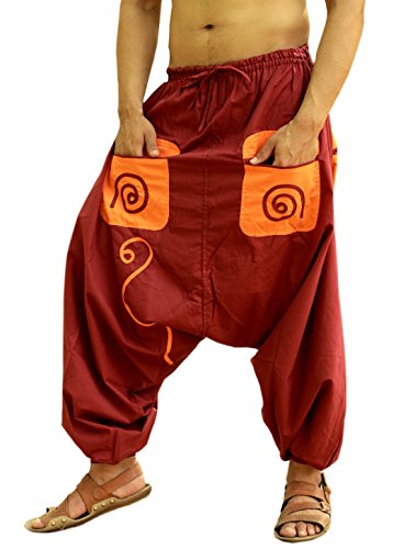 Sarjana HandicraftsSarjana Handicrafts Indian Ethnic Men’s Cotton Genie Harem Beach Pant with Pockets Maroon