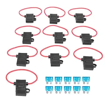 Inline Fuse Holder Set, Car Fuse Holder Waterproof Pure Copper Wire with 10pcs 15A Fuse for ATVs for SUVs for Car