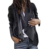 FNKDOR Blousons Femme Automne Hiver Irrégulière Veste en Cuir Col Revers Épais Court Blazer Manches Longues Cardigan Veste Bombardier(Gris foncé,FR(Buste)-44/CN-L)