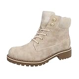 Modische Worker Boots, die mit jedem Outfit harmonieren. Die Schnürstiefelette hat ein weiches Obermaterial aus Kunstleder und verfügt über eine profilierte Sohle und kräftigen Blockabsatz.