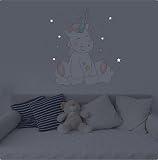 Wandtattoo Wandsticker Aufkleber Wall Tattoo Kinderzimmer Schlafzimmer Unicorn Einhorn cutie mit 6 Leuchtsternen 100 cm x 78 cm - 2