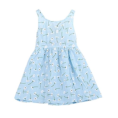 Internet Baby Kids Girls Sleeveless Print Bowknot Tutu Dress for 1-7 Years Old (2-3 years old, Blue)