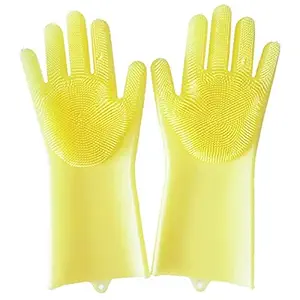 Outgeek 1 Pair Silicone Gloves Magic Heat Resistant Cleaning Gloves with Wash Scrubber