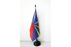 AZ FLAG - Drapeau De Table La Réunion 21x14 cm - Petit Drapeau Réunionais De Bureau 100% Polyester Avec Hampe De 25cm Et Socle En Plastique Noir